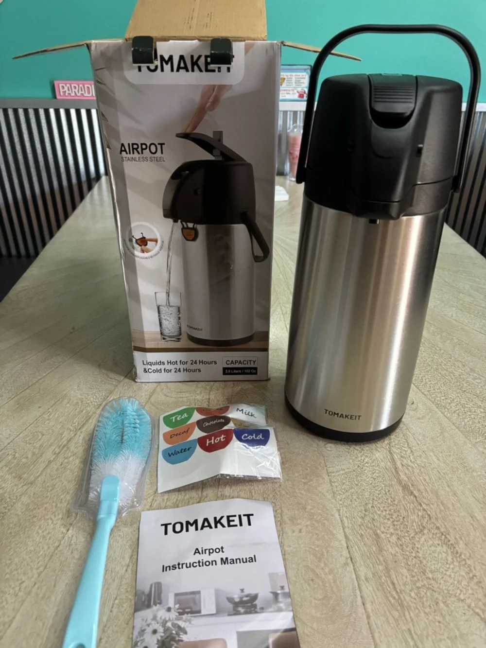 Tomakeit Airpot Coffee Dispenser with Stainless Steel Carafe - Black & Silver
